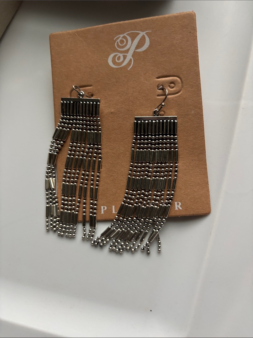 Plunder Silver Fringe Beaded Drop Earrings